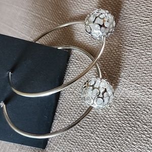 Silver-Tone Large Hoop Earrings with Detachable Ball Charm